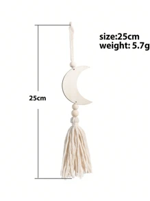 1 pieza de rebanada de madera decoración hecha a mano con estrella y luna de borlas, cuentas de madera para decoración del hogar, decoración de Ramadán