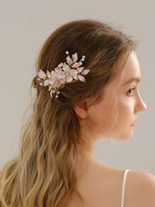 1pc Nature-Inspired Metal Flower Hair Clip Comb, Handmade Bridal Hairpiece For Wedding Dress