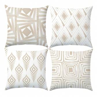 MEMNUN 4 st 17,7*17,7 tum (45*45 cm)/19,69*19,69 tum (50*50 cm)/15,75*15,75 tum (40*40 cm) Moderna, enkla kuddfodral i mjölktefärgat geometriskt mönster [enkelsidig utskrift] Polyester, heminredning, säng, huvudstöd, soffa, kudde [kuddinlägg ingår ej], lämplig för daglig användning, exklusiv minimalistisk heminredning, vardagsrum, soffa, sovrum, sänggavel, bildekoration, örngott