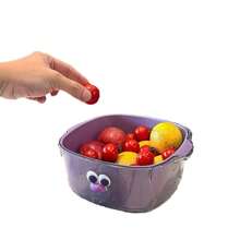 Double Layer Dopamine Drainage Basket, Household Cute Fruit Basket, Cleaning And Filtering 2-In-1 Thickened Fruit Tray, Vegetable Basket,Kitchen Items For Ultimate Kitchen Efficiency With Cozy Fall& Winter Styles