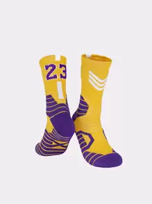 1 Par De Meias Esportivas De Elite Profissional Ao Ar Livre, Com Fundo Acolchoado Espesso E No.23 Impresso Para Basquete, Futebol, Futebol, Rugby, Hóquei No Gelo