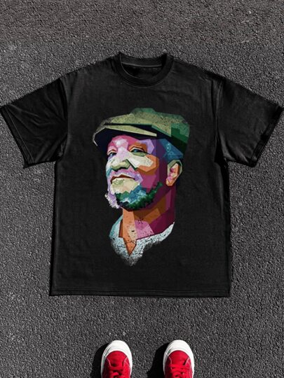 Size Plus  1 Pcs 100% Cotton Portrait Of Bearded Uncle Print T Shirt Tops TEE 220g Heavy Cotton T Shirt