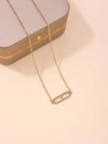1pc Fashionable Minimalist Geometric Hollow Out Rhinestoned Pendant Necklace, Elegant & Versatile Design For Women's Daily Wear