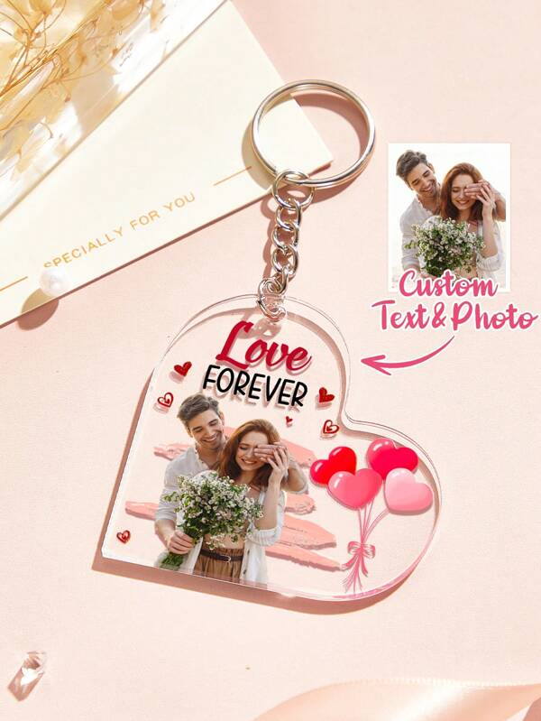 1pc Custom Couples Photo Keychain For Valentine's Day, Custom Besties Photo Keychain. Personalized Acrylic Keychain Custom Heart-Shape Keychain, Birthday Gift, Anniversary Gift, Valentine's Day Gift, Father's Day Gift, Mother's Day Gift, Couple Gift, Gift For Girlfriend/ Boyfriend, Gift For Her/ Him, Gift For Wife/ Husband