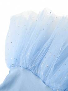 年轻女孩芭蕾舞紧身衣舞蹈服吊带背心无袖圆形亮片芭蕾舞蹈表演超弹力紧身衣 - 藍色 - 查看 7