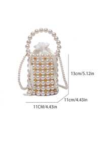 Mini Faux Pearl And Rhinestone Decor Fashion Casual Bucket Bag, Elegant Pearl Bag - Gold - View 8