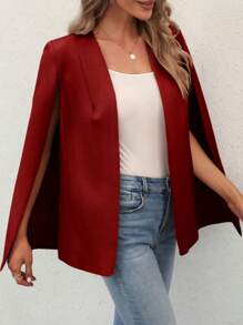 Women's Cape Blazer Split Sleeve Open Front Casual Jacket For Workwear - Burgundy - View 2