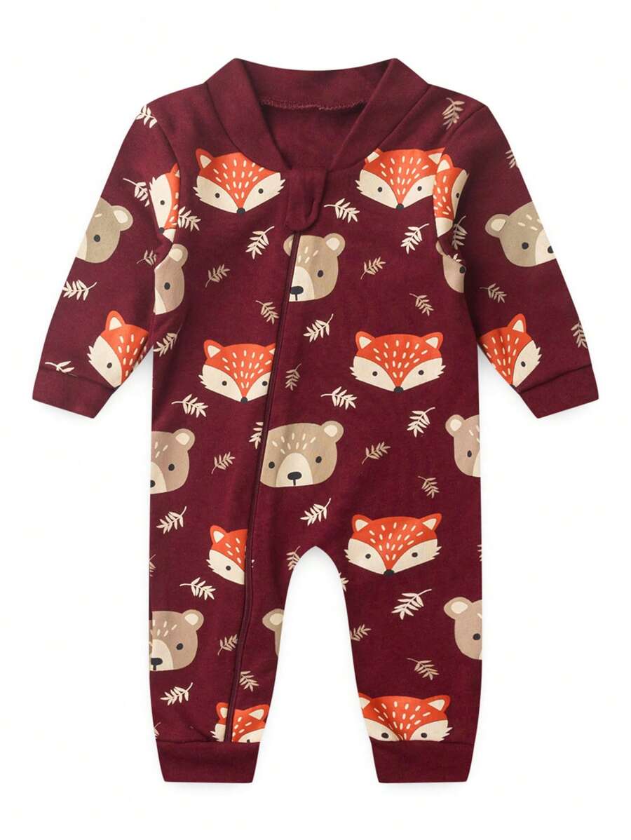 BEBE FOFUXO Baby Jumpsuit Without Feet With Zipper Suede Print (NB/S/M/L/1) - 紫紅色 - 查看 1