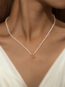 1PC 925 Sterling Silver Love Bow Pearl Pendants Necklace Fine Jewelry Gift For Women Mother's Day Daily Wear Wedding Party Engagement Valentine's Day