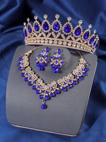 Set de 4 piezas de accesorios de pelo y corona de lujo con cristales para mujeres, incluye tiara, collar y decoraciones para el cabello de novia y boda embellecidos con rhinestones, ideal para bailes formales
