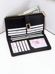 MINGYOU Women's PU Leather Leopard Print Patchwork Contrast Color Fashion Snap Closure Large Capacity Multi-Card Slots Functional Card Holder Coin Purse. Suitable As Holiday Gift. Wallet Purse Wallet Long Wallet - Black - View 2