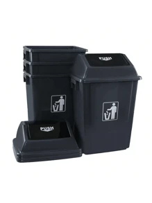 18 Gallon Large Swing Lid Trash Can, 4 Pack Plastic Garbage Can, Grey
