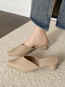 Fashionable Women's High Heel Slip-On Sandals With Soft Plastic Sole, Non-Slip & Breathable, Striped Versatile Jelly Shoes, Non-Slip & Waterproof, Wear-Resistant Pointed Toe Mules