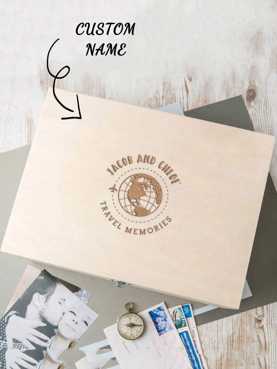 Caixa de Memórias de Viagem, Presente Personalizado para Casais, Caixa de Recordações de Viagem para Casais, Presentes do Dia dos Namorados para Ele e Ela, Caixa de Madeira Gravada, Presentes de Aniversário, Presente da Família