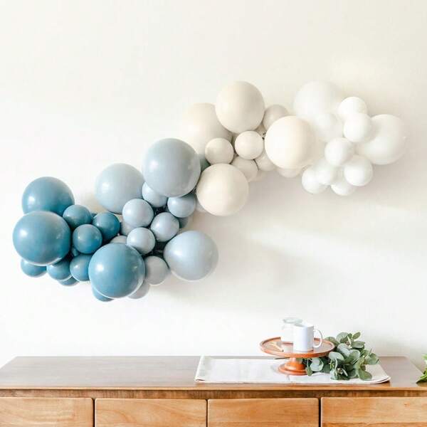 62pcs Retro Blue Sand White Ice Blue Balloon Garland Set For Birthday Party Wedding Anniversary Decoration, Mother's Day Decorating Balloon, Bridal Shower Decor, Indoor Outdoors Decorating Balloon, Babe Shower Valentine's Day Party