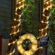 1 pieza Luces de cadena LED alimentadas por energía solar, 50/100/200 LED, luces de cuerda para exteriores, blanco cálido/blanco colorido, 8 modos de iluminación, decoración festiva DIY para Navidad/Halloween, jardín, cama elástica, árbol de Navidad, carpa de camping, voltaje máximo de 36V, sin batería, batería solar de níquel, no extraíble - Blanco cálido - Ver 11