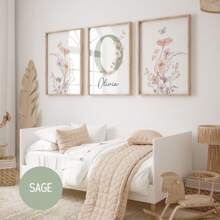 3pcs/Set, Custom Name Wildflowers Wall Art, Personalized Floral Nursery Wall Art Set, Custom Watercolor Flowers Poster Printing, Flower Theme Room Decoration - Set Of 3 Boho Posters - Personalized Birth Gift - Custom Flower Initial Wall Art Gifts Birthday Graduation