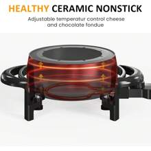 Sunvivi Electric Fondue Pot Set For Melting Chocolate Cheese, 3 Quart Fondue Set With Adjustable Temperature Control And 8 Color-Coded Forks, 1000W Non-Stick Fondue Maker For Dessert, Oil And Broth - US A Type Plug(110-127V) - View 3