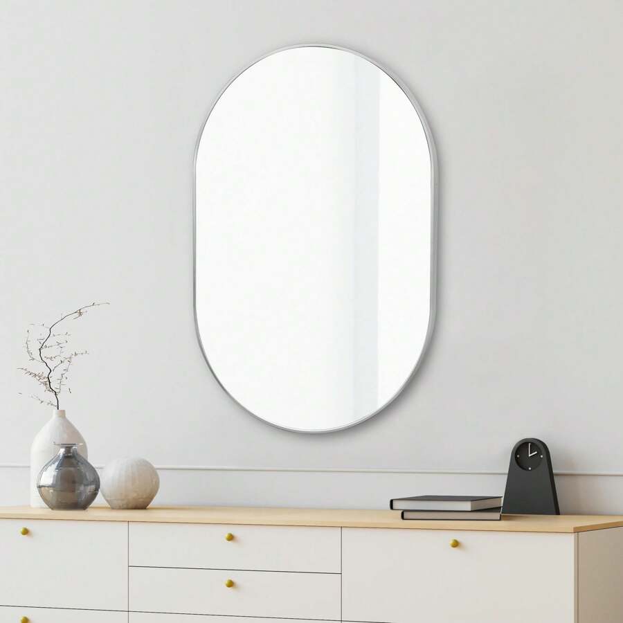 Espejo de pared ovalado mediano con marco metálico, de 24 pulg. de ancho x 36 pulg. de alto, color negro