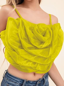 Parte superior de tirantes de espagueti con decoración floral - Verde - Ver 7