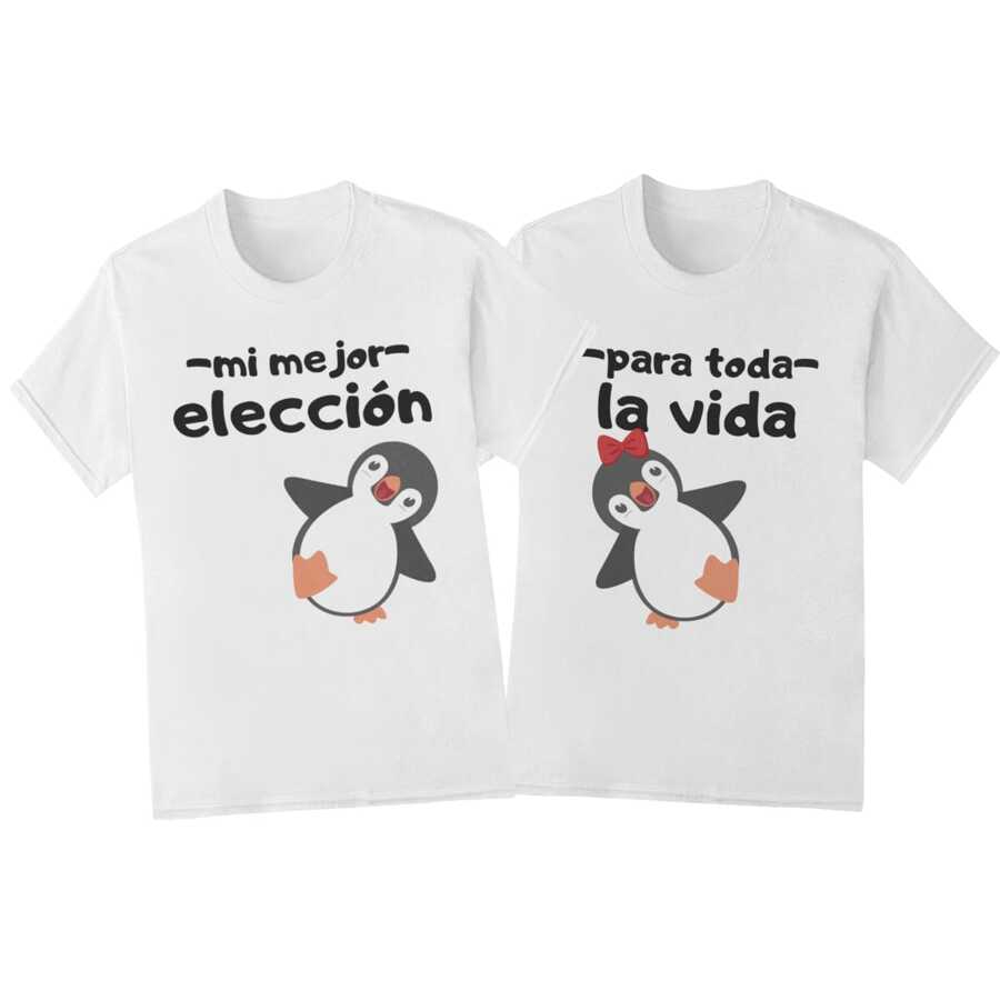 Playera Duo Mi Mejor Elección Para toda La Vida Pareja San Valentin Pingüinos - Blanco - Ver 1