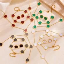 1 Set Floral Design Chain Bracelet, Necklace And Earring Jewelry Set, Elegant Style For Women