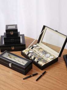1pc Leather Watch Storage Box, Watch Case Display Box, Large Capacity Organizer Box With Lock, High-End Home Use Back To School