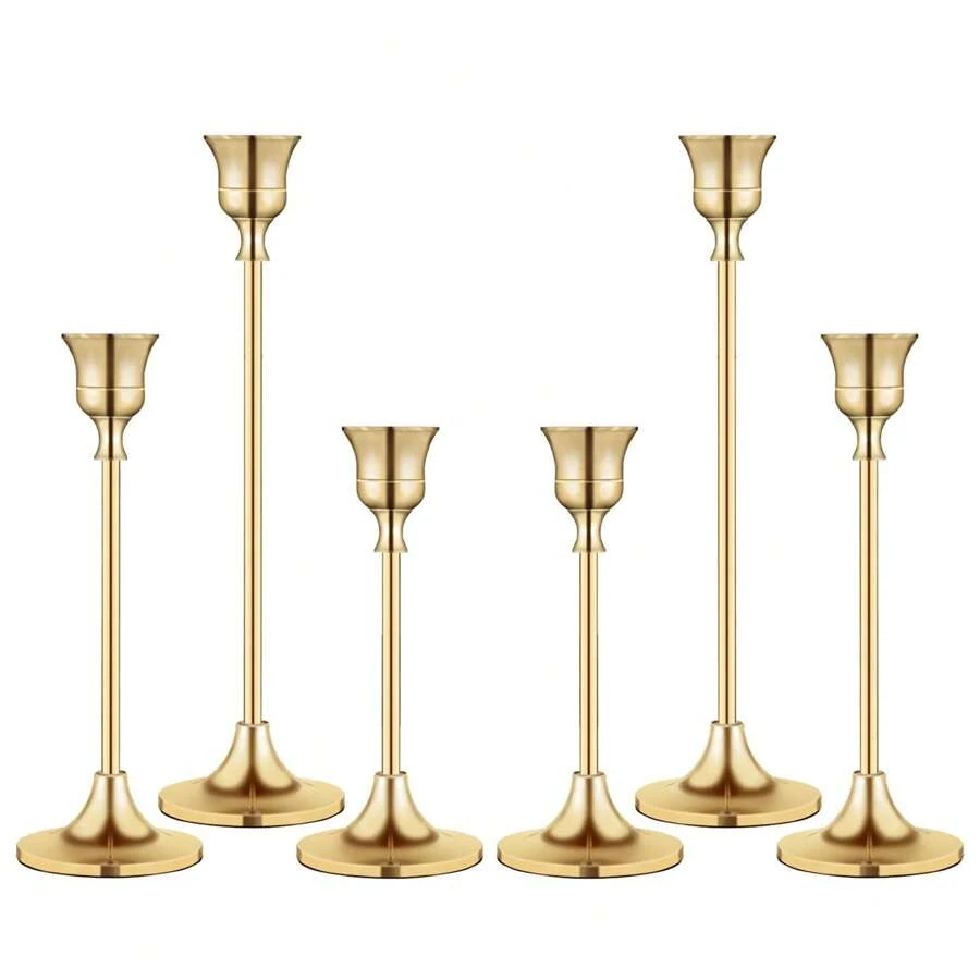 3 Stücke Elegante Kerzenhalter, Metall Kerzenhalter, Hochzeit Tisch Kamin Kerzenhalter, Kamin Party Raum Dekoration, Weihnachts Tischdekoration (Kerzen nicht enthalten) - Gold - Übersicht 1