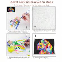 Kit de peinture acrylique DIY à partir d'une peinture à l'huile numérique pour adultes - sans cadre 30 x 40 cm, design tigre en couleur, canevas d'impression en couleur sans pli, complet avec peinture et pinceaux, parfait pour les débutants, convient à la décoration murale de la maison, remplissage numérique pour l'artisanat anti-stress - Multicolore - Voir 5
