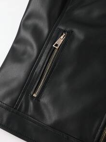 Risissida Women's Autumn Faux Leather Biker Jacket - Vintage Patch, Create Layered Personalized Look - Black - View 6