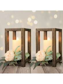 1/2/3pcs Rustic Wooden Candle Lantern / Wooden / Integrated Candle Holders & Wreaths / Home Decor / Wedding & Valentine's Day - Apricot - View 2