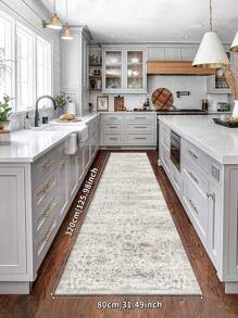 1 件灰色欧洲复古波西米亚风格水晶天鹅绒地毯，850g/M²，厚 0.8cm，矩形，防滑可洗，装饰地毯，适用于客厅、厨房、餐厅、办公室、所有季节
