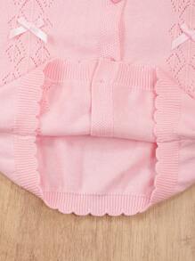 Young Girl Lightweight Bowknot Hollow Out Long Sleeve Cardigans, Versatile Casual Airy Air Conditioning Cover Up Sweater Jackets For Spring, Summer And Autumn - Pink - View 6