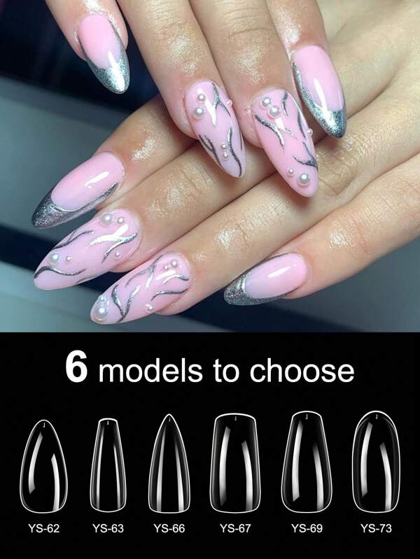 120PCS Nail Extension, Transparent Almond Coffin Nail Tip Completely Covered With Soft Gel, 12 Sizes Of Artificial Nails, Suitable For Salon And DIY
