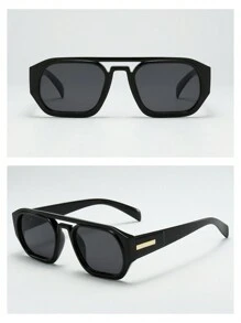 1 件男士复古双桥框架高品质奢华简约时尚眼镜（适合驾驶、旅行、休闲、户外运动、日常使用）适合夏季海滩度假、户外、旅行 - 黑框黑灰片 - 查看 4