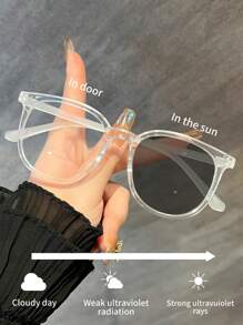 1pc Women's Oversized Round Photochromic Fashion Glasses, Super Lightweight Outdoor Light-Sensitive Mirrored Glasses, Fashion Versatile For Summer Beach Vacation,Outdoor,Travel