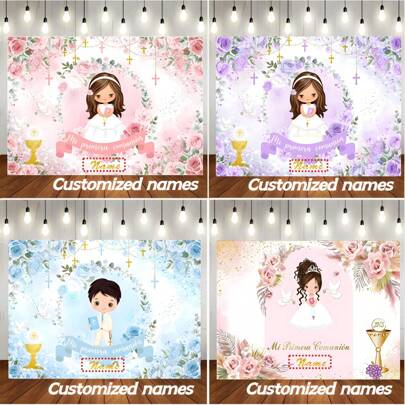 洗礼パーティー用 カスタムネーム 洗礼の背景バナー、祝福の神、家族集会の背景装飾バナー、ポートレート写真背景小物 ビニール製パーソナライズ仕様、装飾的、再利用可能、多機能、スタイリッシュ、繊細、高品質、カラフル、漫画、かわいい、カスタム、パーソナライズ、ユニーク、彼用、彼女用、父、母、家族、友人、息子、娘、学生、従業員、子供、オフィス、ティールーム、学校、家庭、理想的なプレゼント