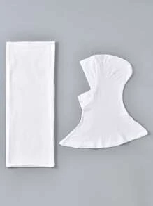 两件套女士穆斯林时尚纯色头巾套装，舒适针织头巾，适合日常祈祷和户外穿着。 - 下巴帽+圍巾 - 查看 8