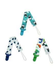 zootime Bộ 3 kẹp núm vú giả in hình động vật hoạt hình, dây xích núm vú giả bằng silicon, đồ chơi chống rơi cho trẻ sơ sinh - Khủng long Cá mập Ngựa vằn - Xem 5