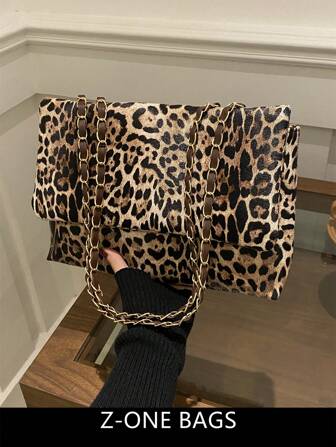 HELLO WEEKEND 1pc Leopard Print Pu Portable Flip Cover Fashionable And Elegant Shoulder Bag Suitable For Ladies' Daily Use, New Fall Winter Cheetah Print Purse For Women