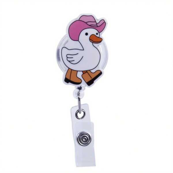 1 Stück süße Ente mit rosa Hut Acryl Ausweishalter - Einziehbare ID Clip für Krankenschwestern, ABS Material Ausweishalter mit drehbarem Krokodilclip, Schulbedarf