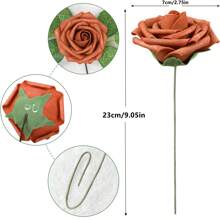 10/30/50支象牙色泡沫仿真玫瑰带茎，适用于DIY婚礼花束、新娘送礼会中心装饰品、派对餐桌装饰、情人节和母亲节装饰、生日和毕业礼物（不含纸盒） - 橘色 - 查看 3