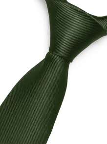 Premium Solid Plain Striped Slim Twill Tie - Army Green - View 1