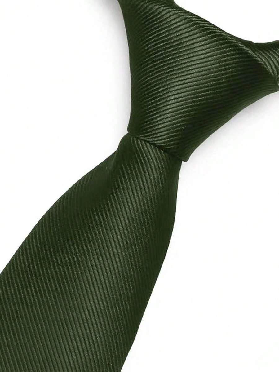 Premium Solid Plain Striped Slim Twill Tie - Army Green - View 1