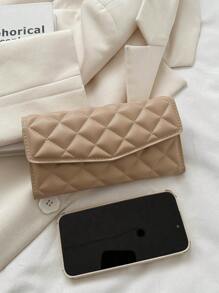HELLO WEEKEND 1pc Mini Quilted PU Bifold With Flap Cover Fashionable & Compact Suitable For Daily Use And As Gift For Women Wallet Purse Wallet Long Wallet