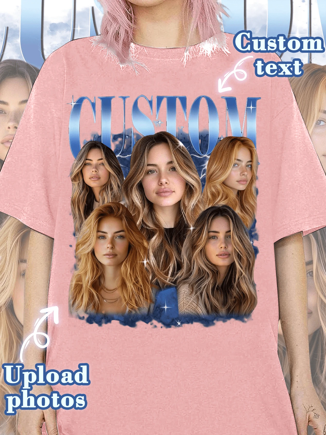 Customized Girlfriend, Customized Bootleg Rap T-Shirt, Customized Girlfriend Face Pattern, Customized Retro 90s Pattern, Women's Summer Clothing, Women's Summer Wear, Women's Holiday Outfits, Suitable For Back To School Season, Oktoberfest, Saudi National Day, Halloween, Valentine's Day Gifts, Gifts For Girlfriend/Wife, Valentine's Day Gifts