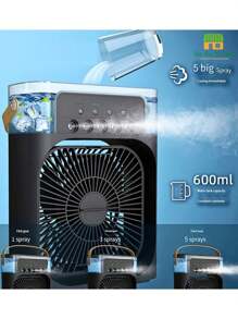 3 en 1 Ventilador, Humificador y Difusor, Ventilador Con Humificador, Portatil con 5 Difusores Luces LED, Ventilador Para Verano, Ideal Para la Oficina, Habitacion, Sala de Estar, Aire Acondicionado, Ventiladores con Humificador FS-1121 - Negro - Ver 2