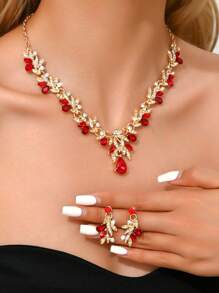 3 Pieces/Set Gold Rhinestone Flower Diamond Necklace And Earring Set, Suitable For Multifunctional Jewellery For Wedding Brides, A Gift For Others, Ideal For Wedding Parties And Proms. - Multicolor - View 5