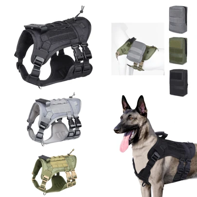 Arnês Tático para Cães, Sistema MOLLE Ajustável e Resistente com Alça, Adequado para Cães de Médio a Grande Porte, Cães de Trabalho, Cães Militares, Caminhada, Caça
