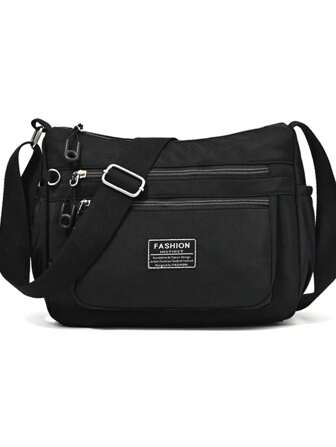 Bolso bandolera ligero para mujer, bolso de hombro con cremalleras múltiples hecho de tela de nailon resistente al agua con monedero
